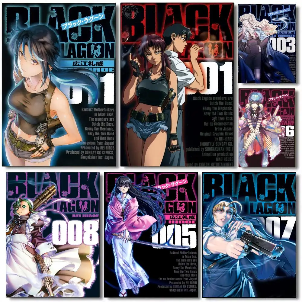 Classic Anime B-BLACK LAGOON Poster Self Adhesive Aesthetic Wall Art Picture for Living Room Home Decoration Gift