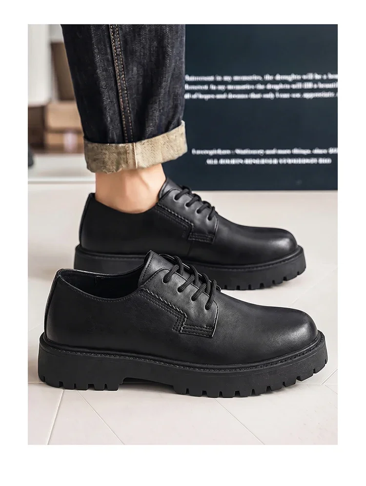 Herren Matte Leder Plateau-Derbyschuhe Schnürschuhe mit Dicker Sohle Casual Business Anzugschuhe Männliche Alltagsschuhe für die Straße – Detail 9