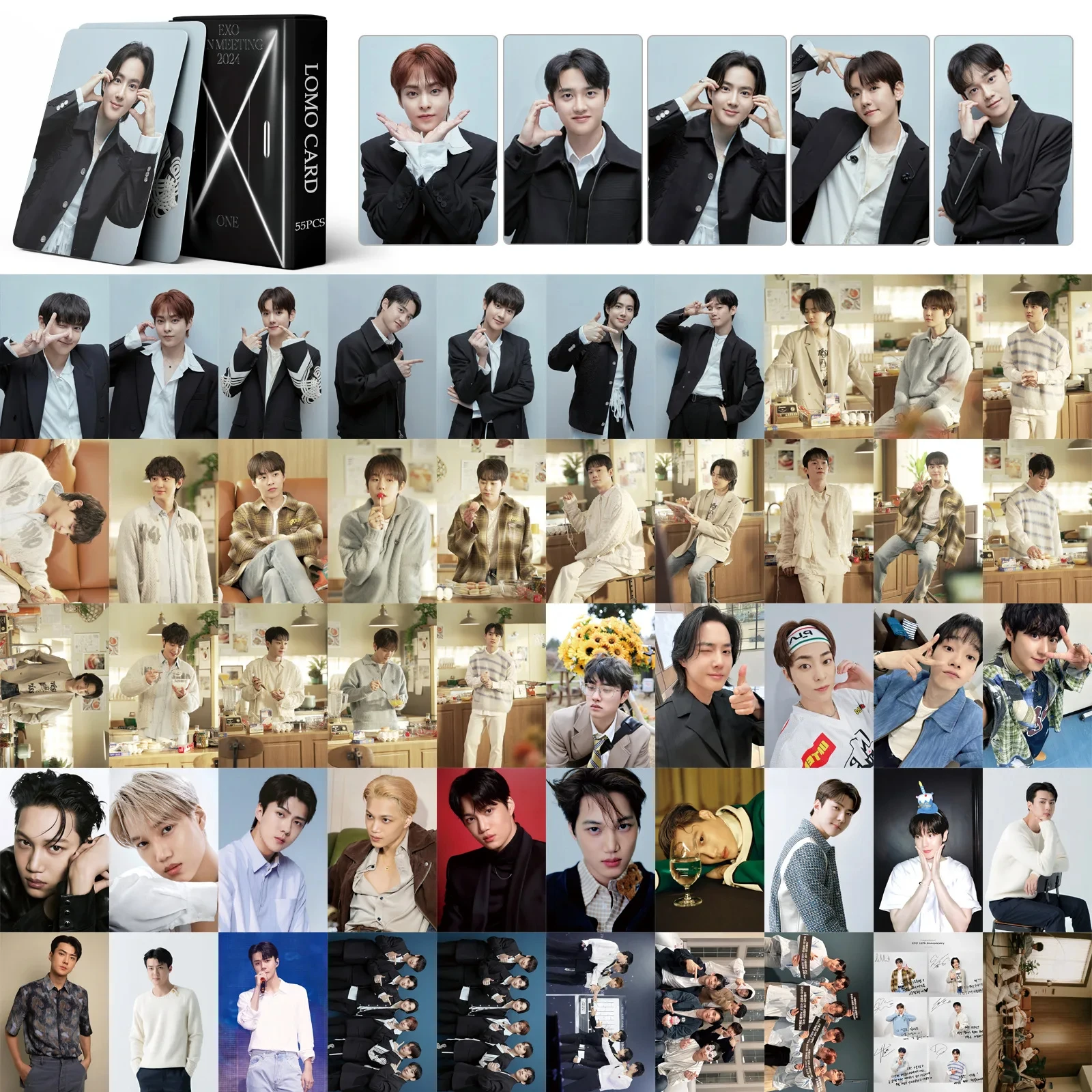 55Pcs/Set Idol SUHO KAI Baekhyun ChanYeol SeHun ChanYeol LOMO Cards New Album FAN MEETING HD Photocards Boy Group Fans Gifts