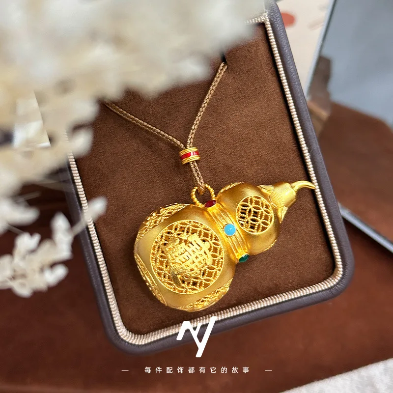 

Роскошный женский кулон из настоящего золота 9999 24 карата, новый стиль, полая эмаль, филигрань, большой кулон в виде тыквы, кулон-цепочка для свитера