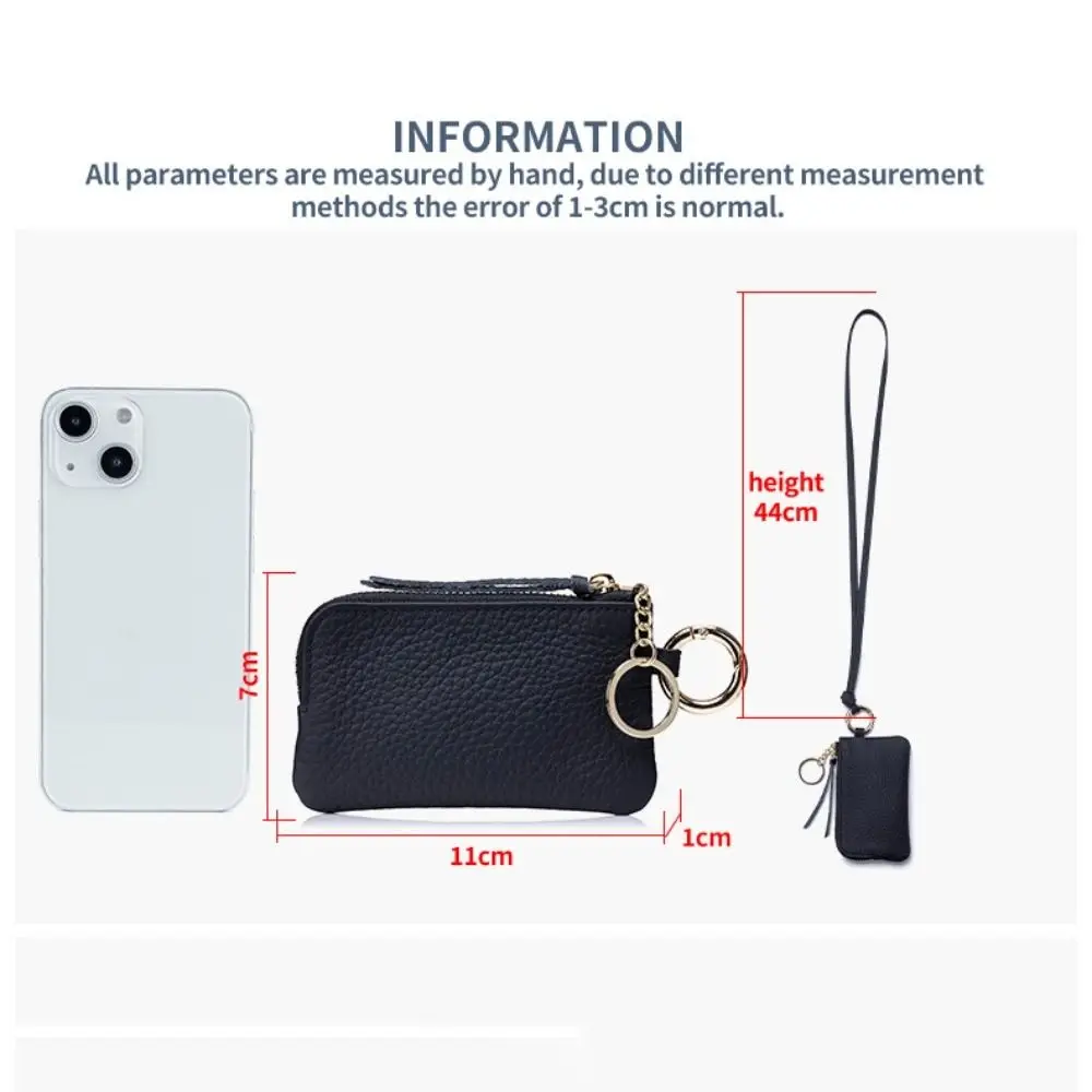 Moda couro curto carteira cor sólida lichia padrão moeda bolsa grande capacidade com colar cinta clipe de dinheiro feminino