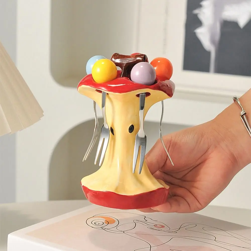 

Creative Colorful Fruit Fork Set Comfortable Grip Ceramic Holder Dessert Fork with Holder Portable Decorative