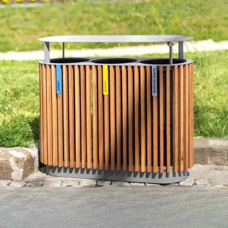 

Уличный мусорный бак из нержавеющей стали на три или четыре категории отходов, для городских улиц, общественный контейнер для фруктов, большой уличный мусорный бак для парков