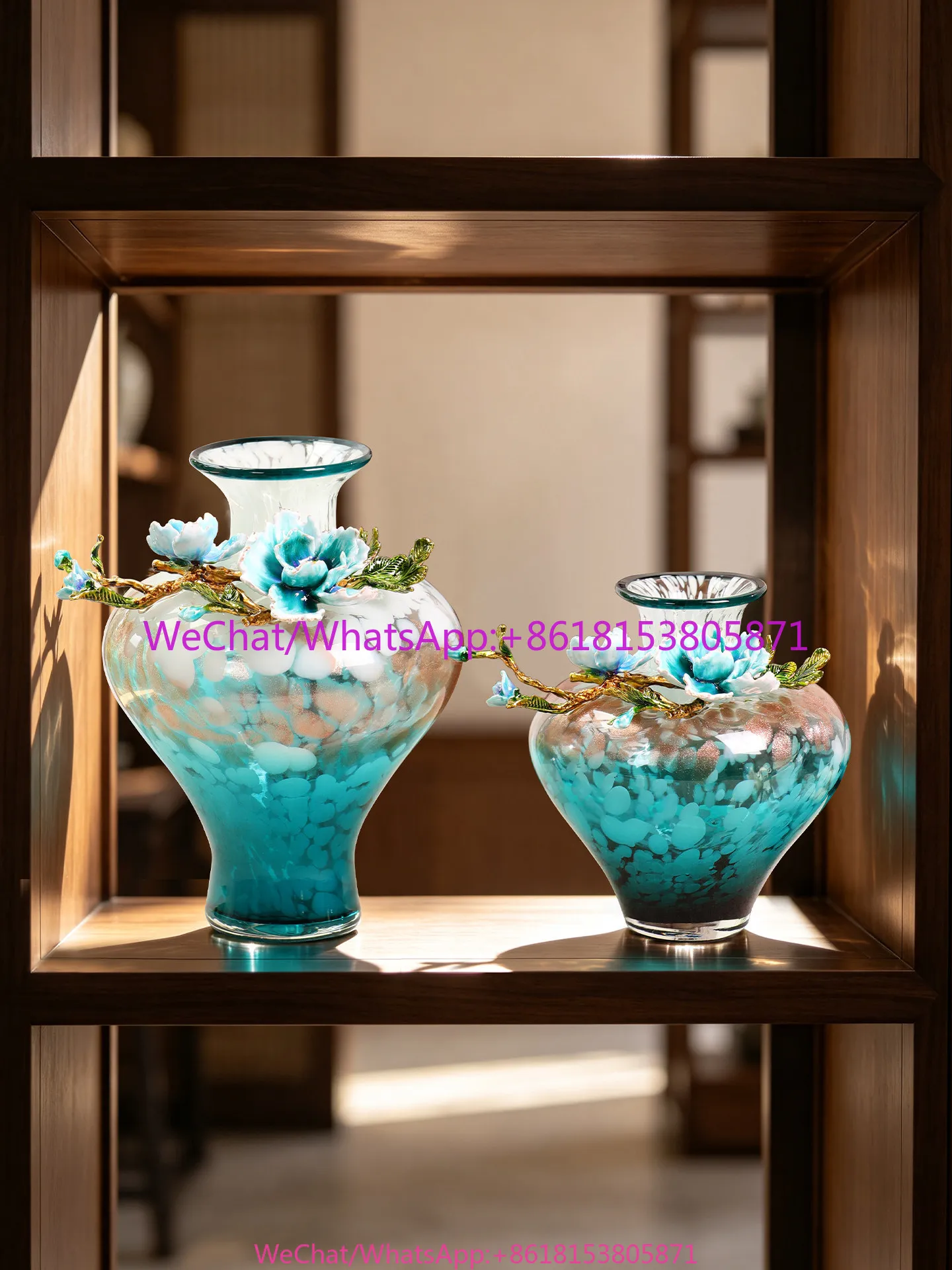 Enamel colored vase glass light luxury high-end ornament living room flower arrangement entrance desktop decoration