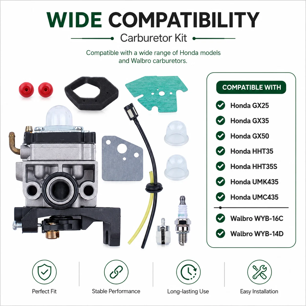 Carburetor Fuel Line Filter Primer Pump Kit For Honda GX35 GX25 GX50 HHT35S UMK435 Tune Up Parts 17211 Z0Z 000 Walbro WYB-16C