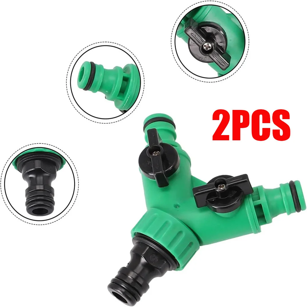 2PCS Garden Water Splitter Y Connector 2-Way Valve with Switch - Quick Plastic Adapter for Faucet Irrigation Flower Landscaping