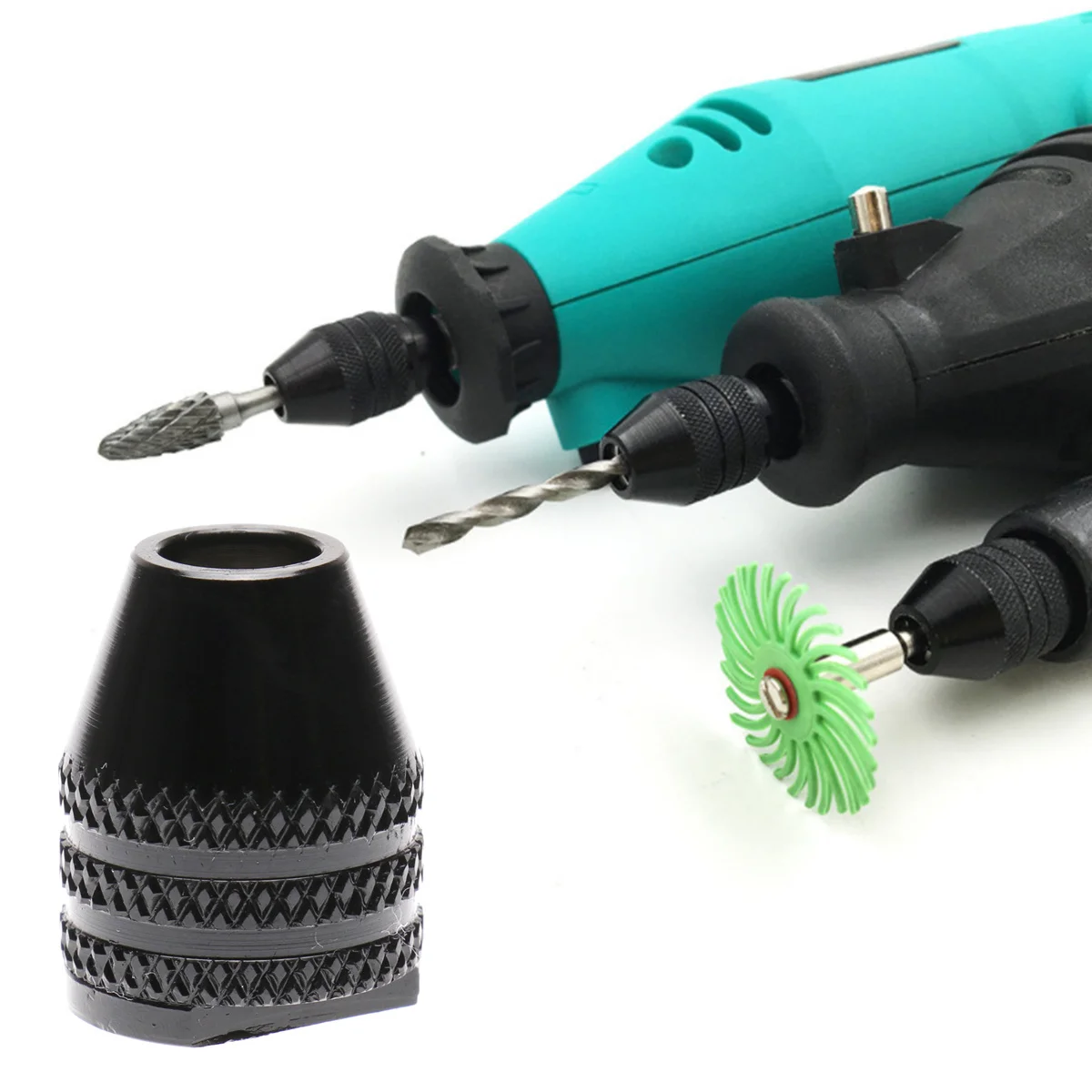 

Keyless Mini Black Alloy Drill Chuck Adapter Converter Impact Driver 03-32mm Drill Bits Locking Ratchet Tool