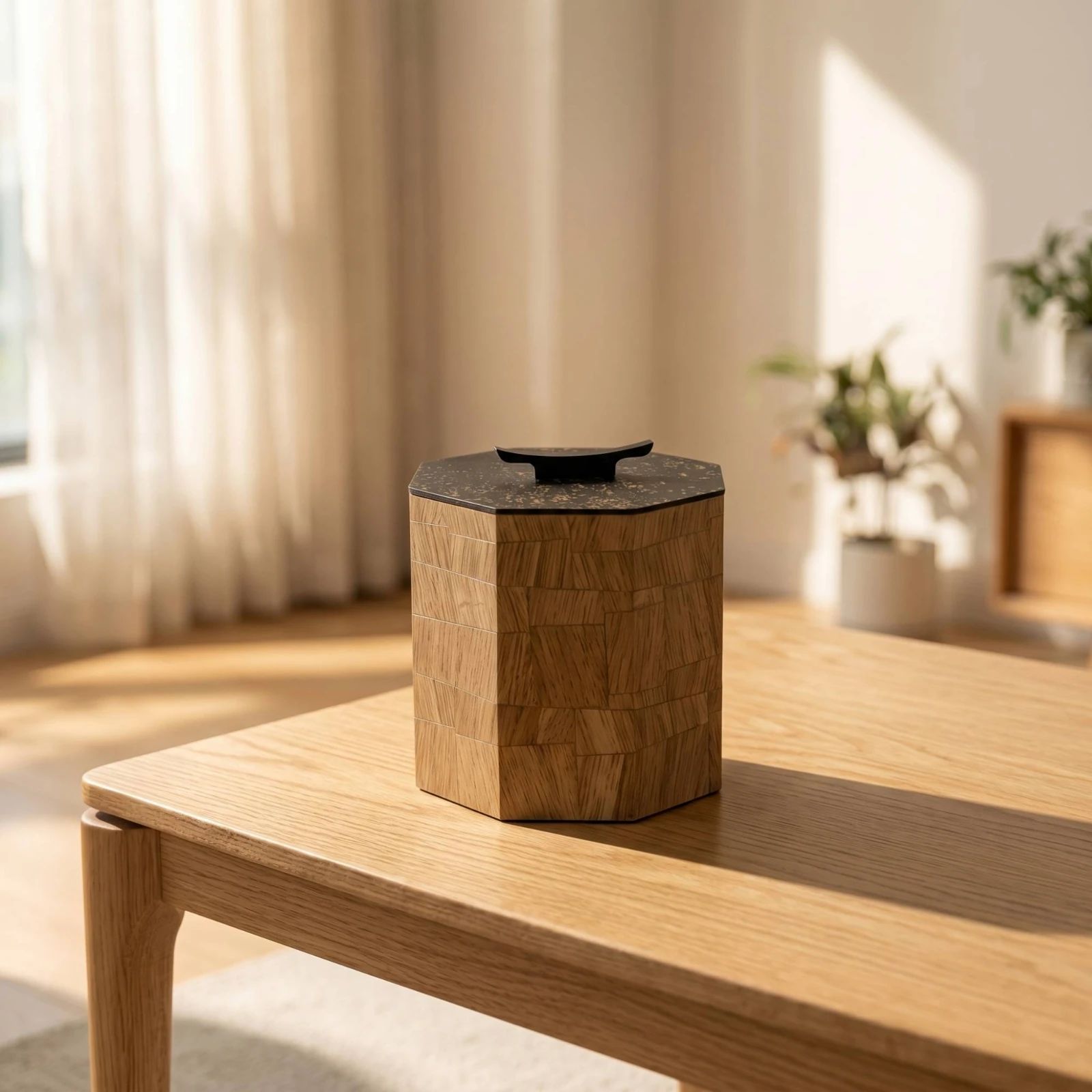 Octagonal Storage Box Solid Wood Wooden Box with Lid Decorative Compact for Vanity, Living Room