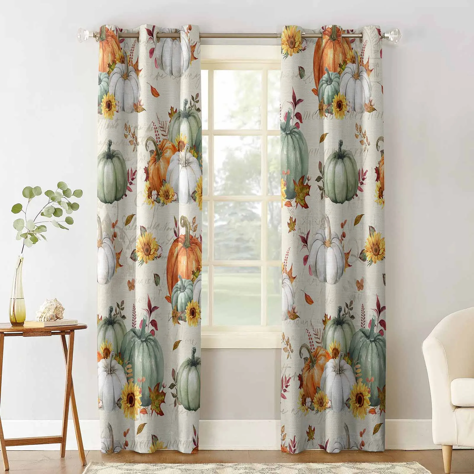 Thanksgiving Autumn Leaves Sunflower Pumpkin Curtains For Living Room Kids Bedroom Window Curtain Hall Drape Long Cortinas