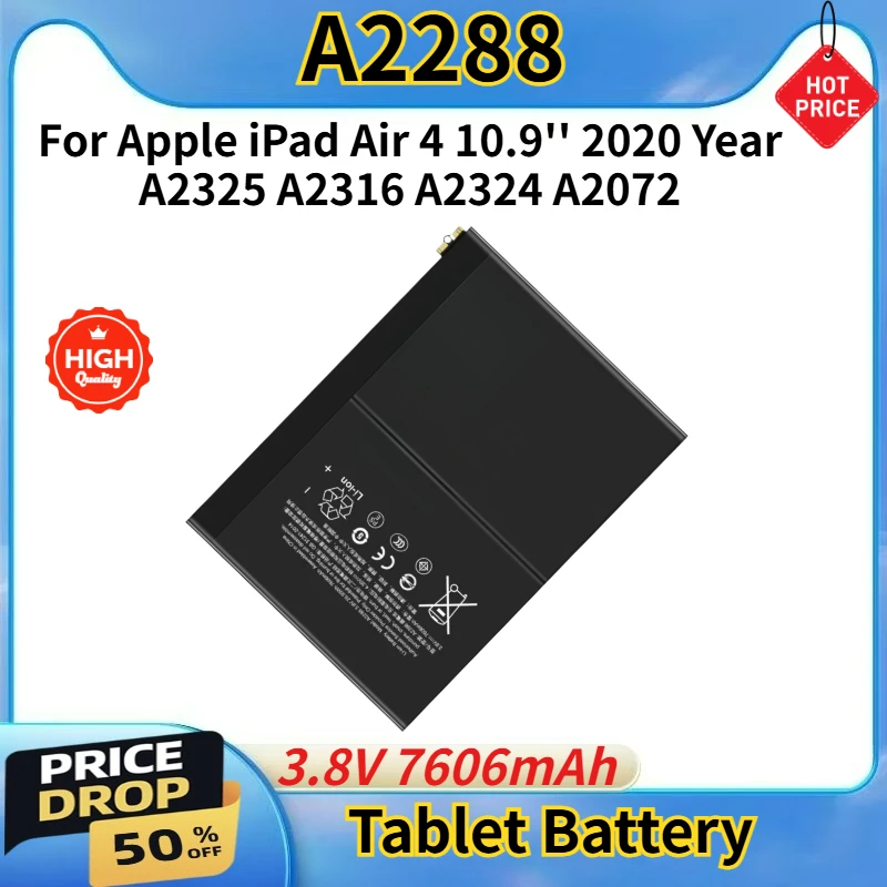 High Capacity 3.8V 7606mAh Tablet Battery A2288 For Apple iPad Air 4 10.9'' 2020 Year A2324 A2325 A2316 A2072 New High Quality