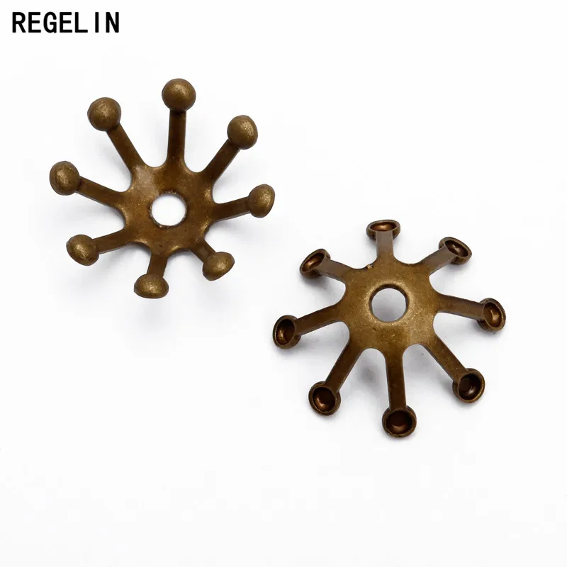 REGELIN 100pcs 10mm Vintage Filigree Jewerly Spacer Flowers Motif Charms Loose Bead End Caps Handmade for DIY Retro Jewelry