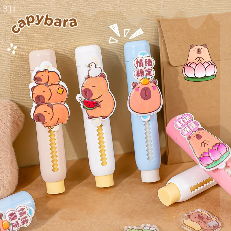 1 шт. Kawaii мультфильм Push Pull капибара мягкий ластик школьные принадлежности студенческий резиновый ластик креативный забавный ластик капибары подарки