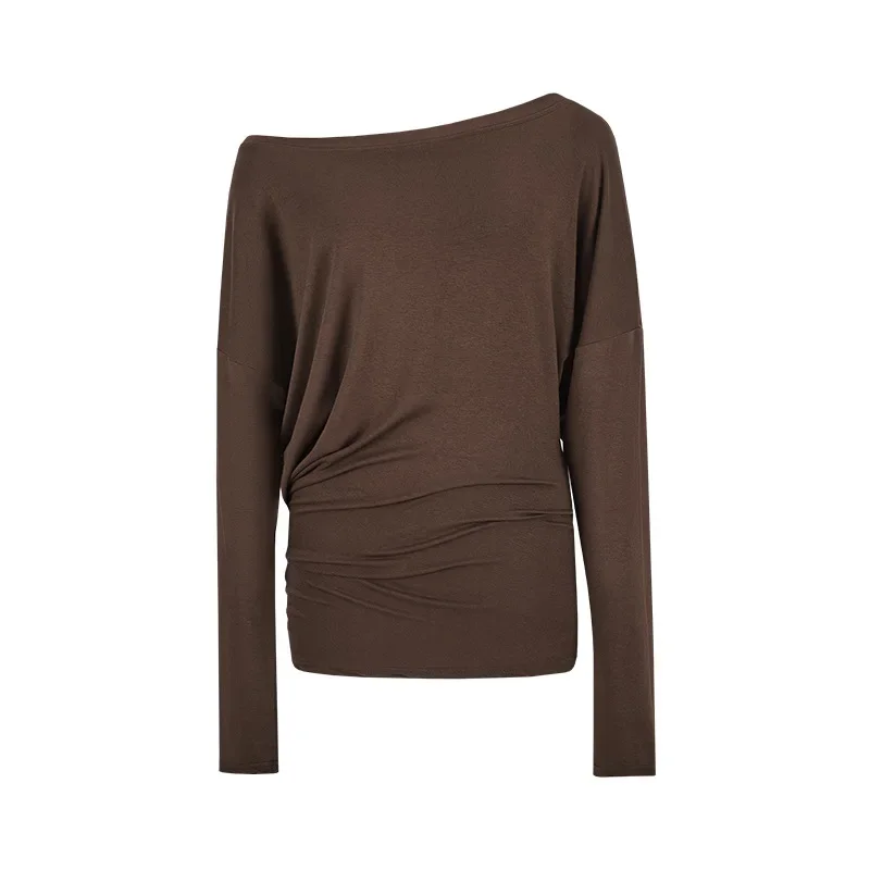 

Oversized Y2K Grunge Tee - Vintage Pleated Off-Shoulder Casual T-Shirt, Korean Streetwear