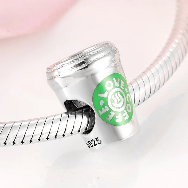 925 Sterling Silver Coffee Cup Thermos Drink Tool Pendant Charm Bead Fit Original Bracelet DIY Accessories