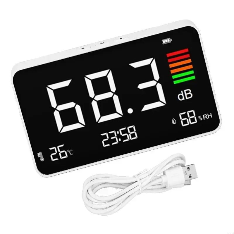 

G88A Rechargeable SPL Noise Level Tester Decibel Meter Desktop Sound Level Meter with Time Temperature and Humidity Display