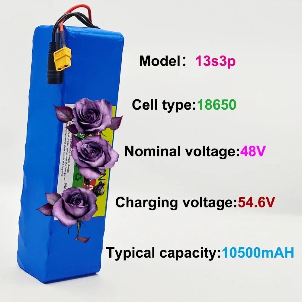 

48V 10.5Ah 18650 lithium battery pack 13S3P with BMS 500W-1000W electric scooter built-in battery with 54.6V charger