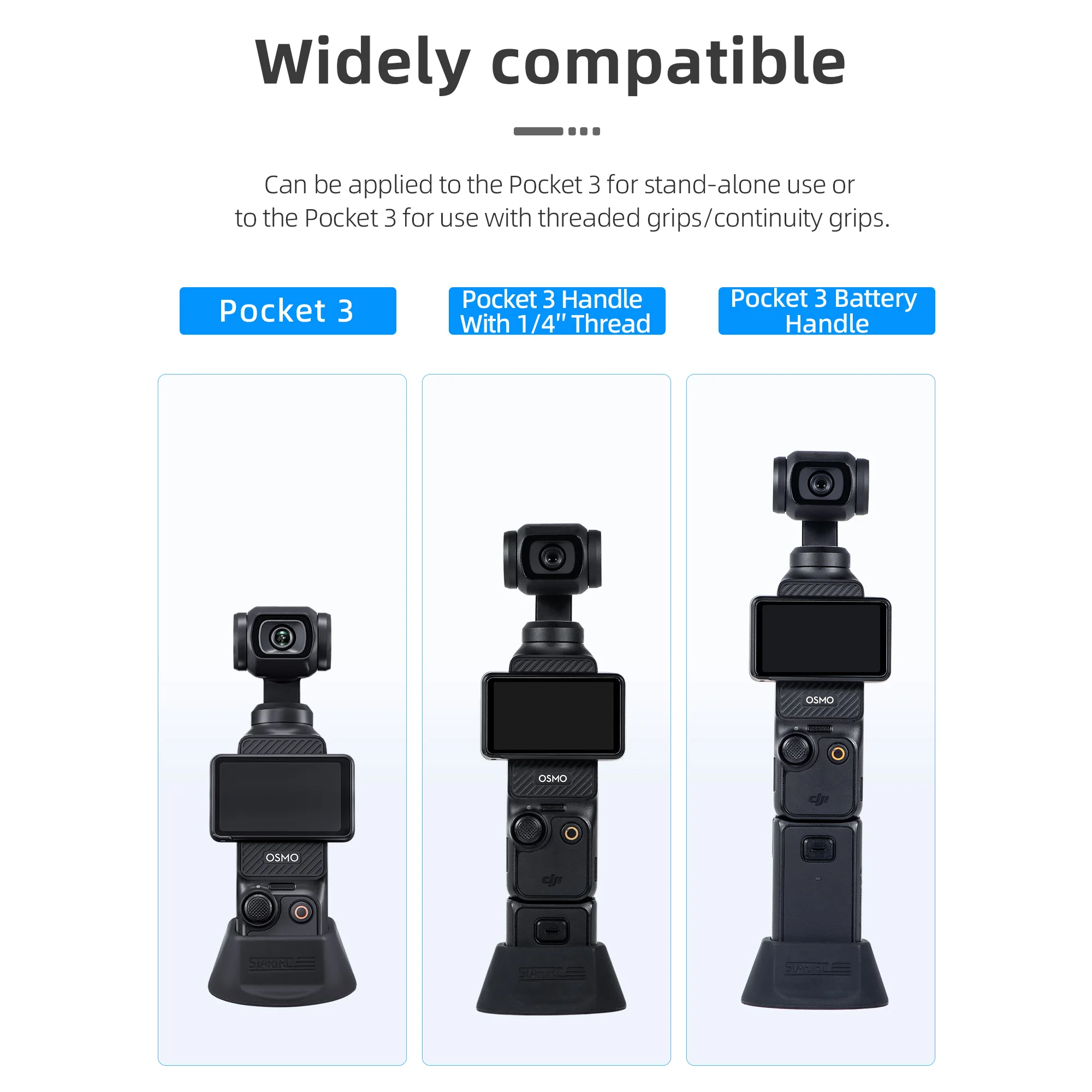 Base fixa para câmera startrc, para dji osmo pocket 3, gimbal portátil, acessório de expansão, base de suporte de mesa