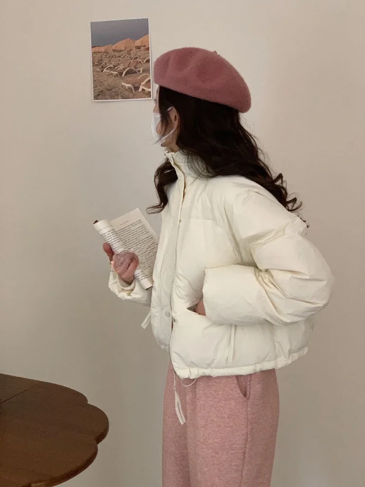 Chic zíperes sólido curto parkas moda feminina solto lazer simples turn-down colarinho casacos de inverno meninas all-match jovem bestie bf