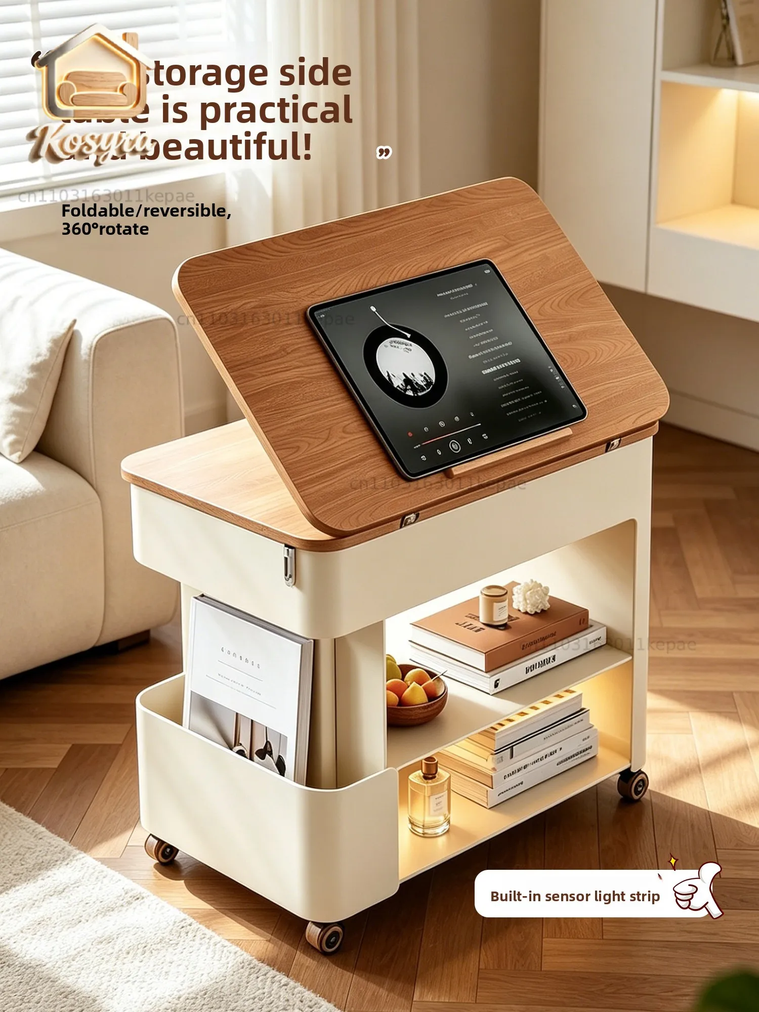 Solid wood folding sofa side few living room home removable coffee table cream wind side advanced feeling cabinet flip table