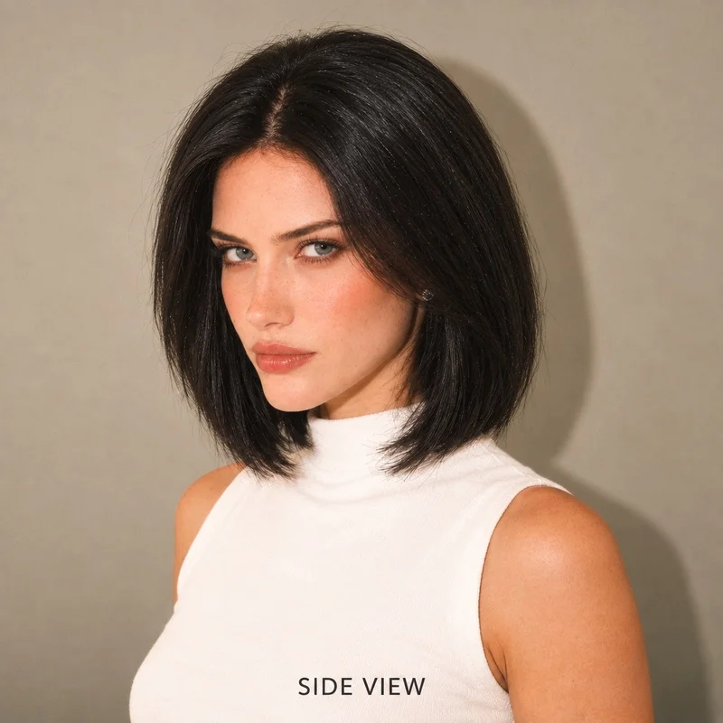 13x6 Lace Front Bob Wigs for Women 12 Inch Natural Black Short Straight Hair Center Part Soft Inward Ends for Daily Wear