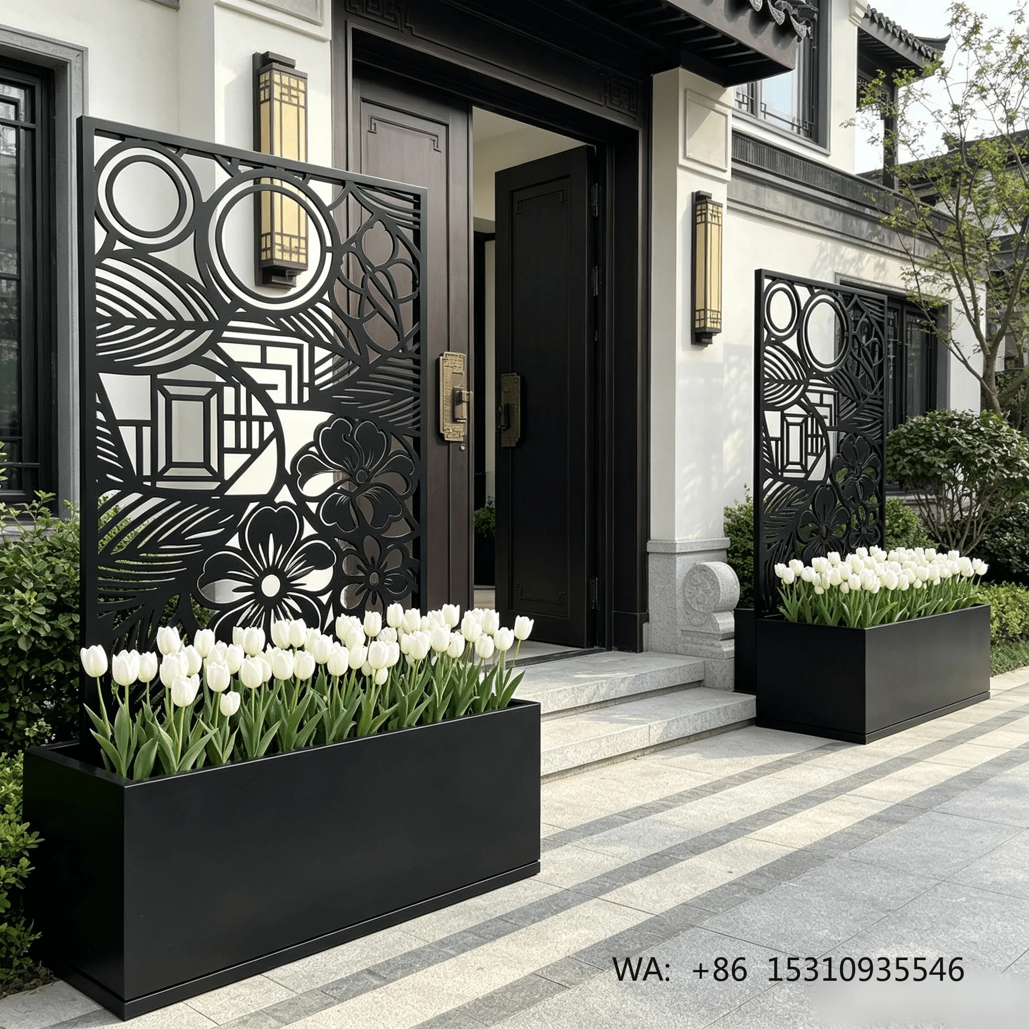 Waterproof Rectangular Metal Planter Box with Privacy Screen Freestanding Outdoor Backyard Separator Planter Box