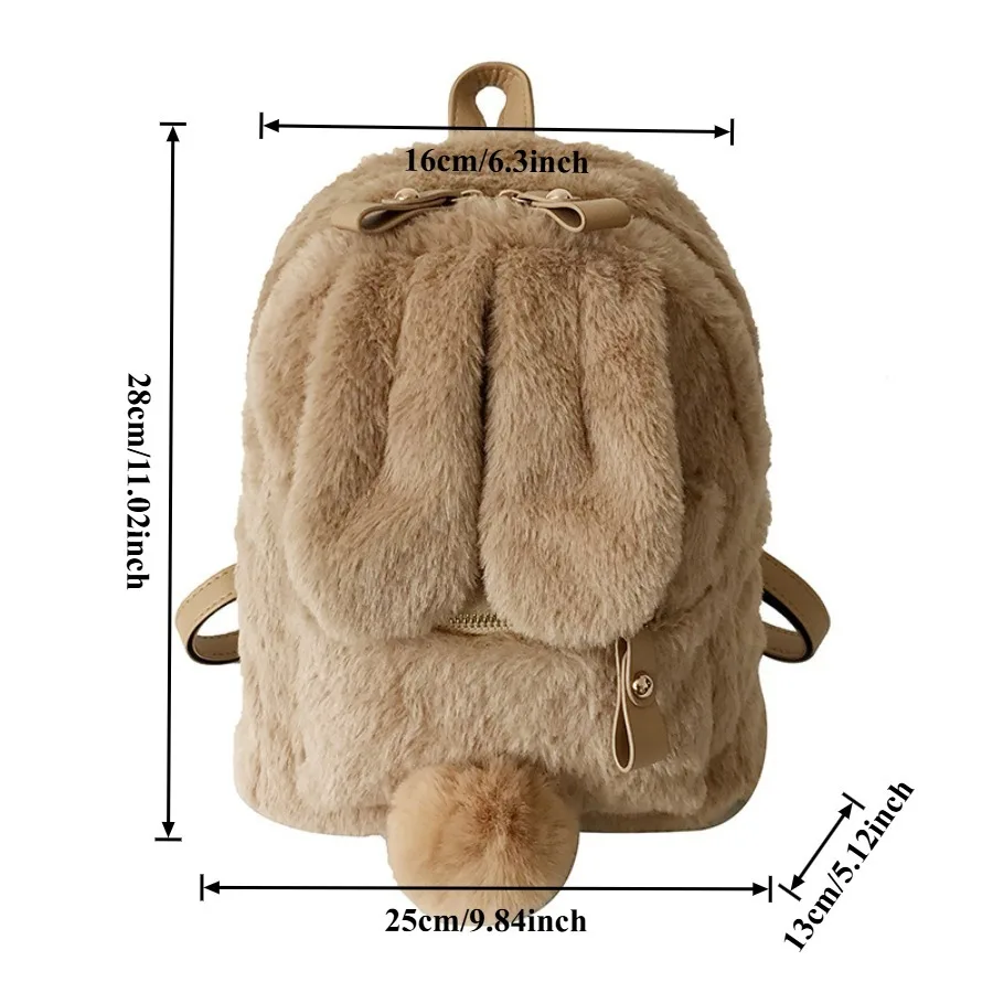 Zaino da cartone animato in peluche tinta unita nuovo arrivo autunno/inverno Zaino da coniglio carino Zaini da donna casual pelosi con orecchie di coniglio