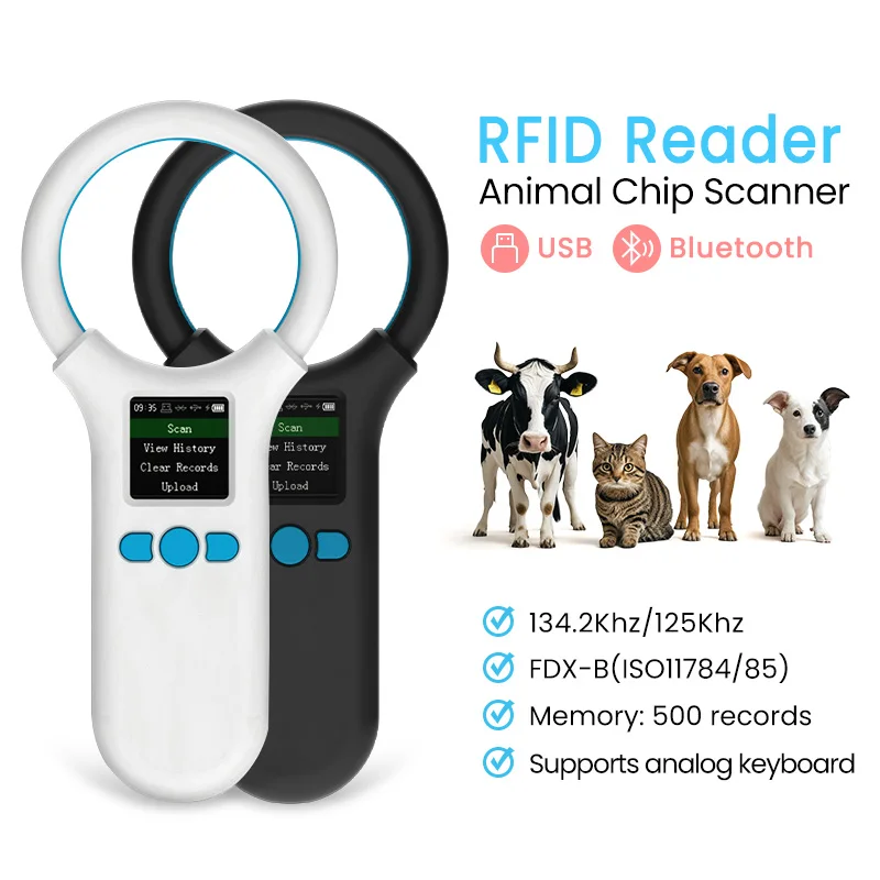 Rechargeable 134.2KHz FDX-B Animal Microchip RFID Reader W91A Handheld Digital ID Pet Chip Scanner for Dog Cat Management 125Khz