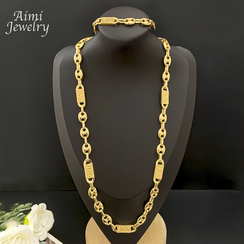 Originelles Design-Schmuckset für Herren, Hip-Hop-Halskette, Armband, Dubai, 18 Karat vergoldet, Modeschmuck für Party, Alltag, Geschenke