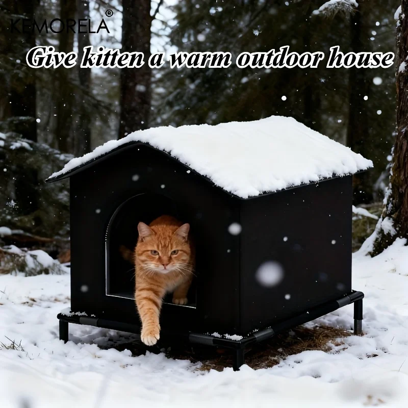 KEMORELA Outdoor Cat House with Support, Insulation Cat House,Winter Homeless Cat Shelter Outdoor Cat House for Travel Cats