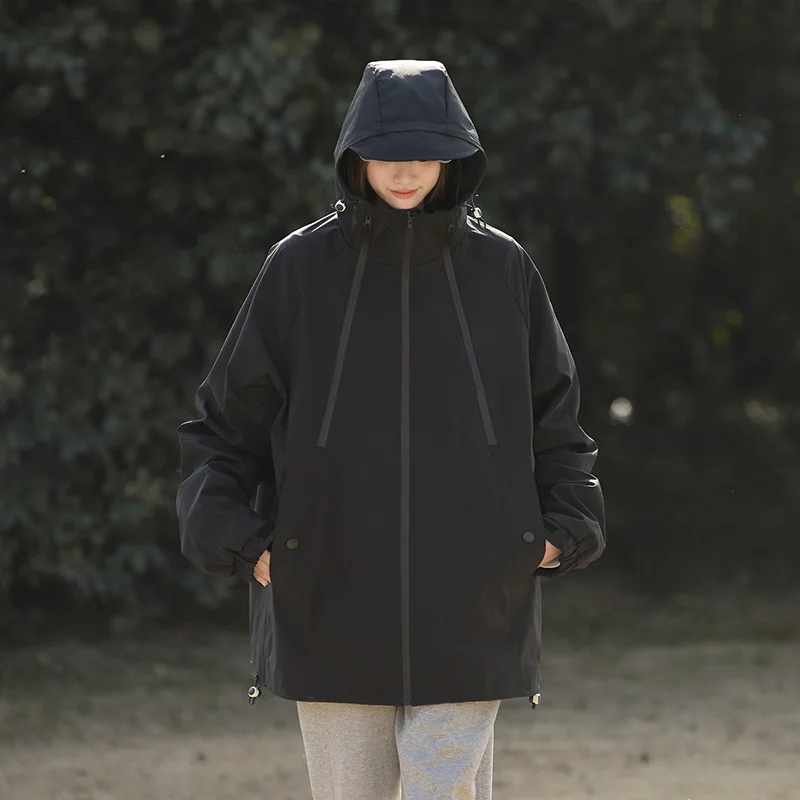 New Spring Couples Hooded Color Block Trendy Jacket Outdoor Casual Fashion Loose Windbreaker Mountain Style Thin 3 Proof Top Men