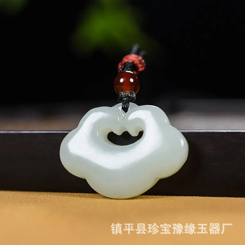 

Natural Hetian Ruyi Qingbai Jade Xiangyun Unisex Lock Pendant