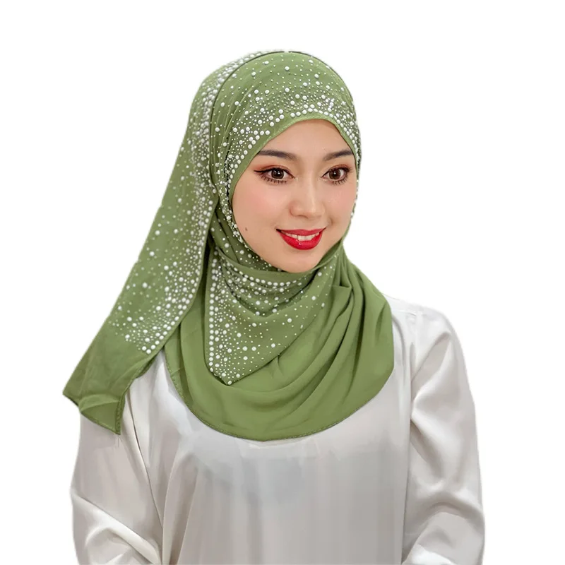 Diamond-encrusted Solid Color Scarf Headscarf Chiffon Head Scarf Foreign Trade Headscarf