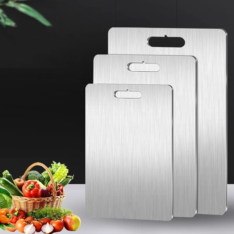

3Pcs Stainless Steel Cutting Board Food Grade Double-sided Metal Fruit Vegetable Chopping Board Hanging Kitchen Cutting Board