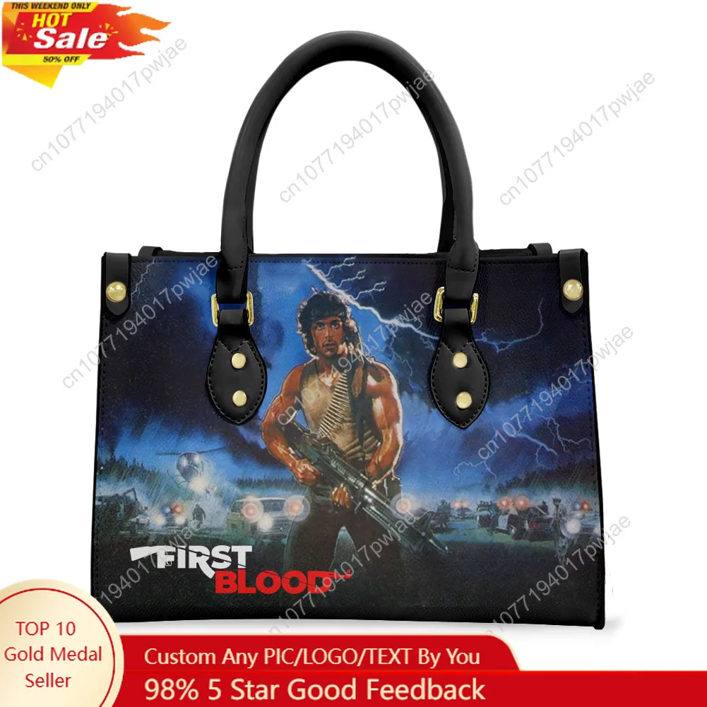 

John Rambo First Blood Movie Tote Bag Purse Womens Mens Personalized Text Image PU Leather Handbag Business Shopping Gift Bags