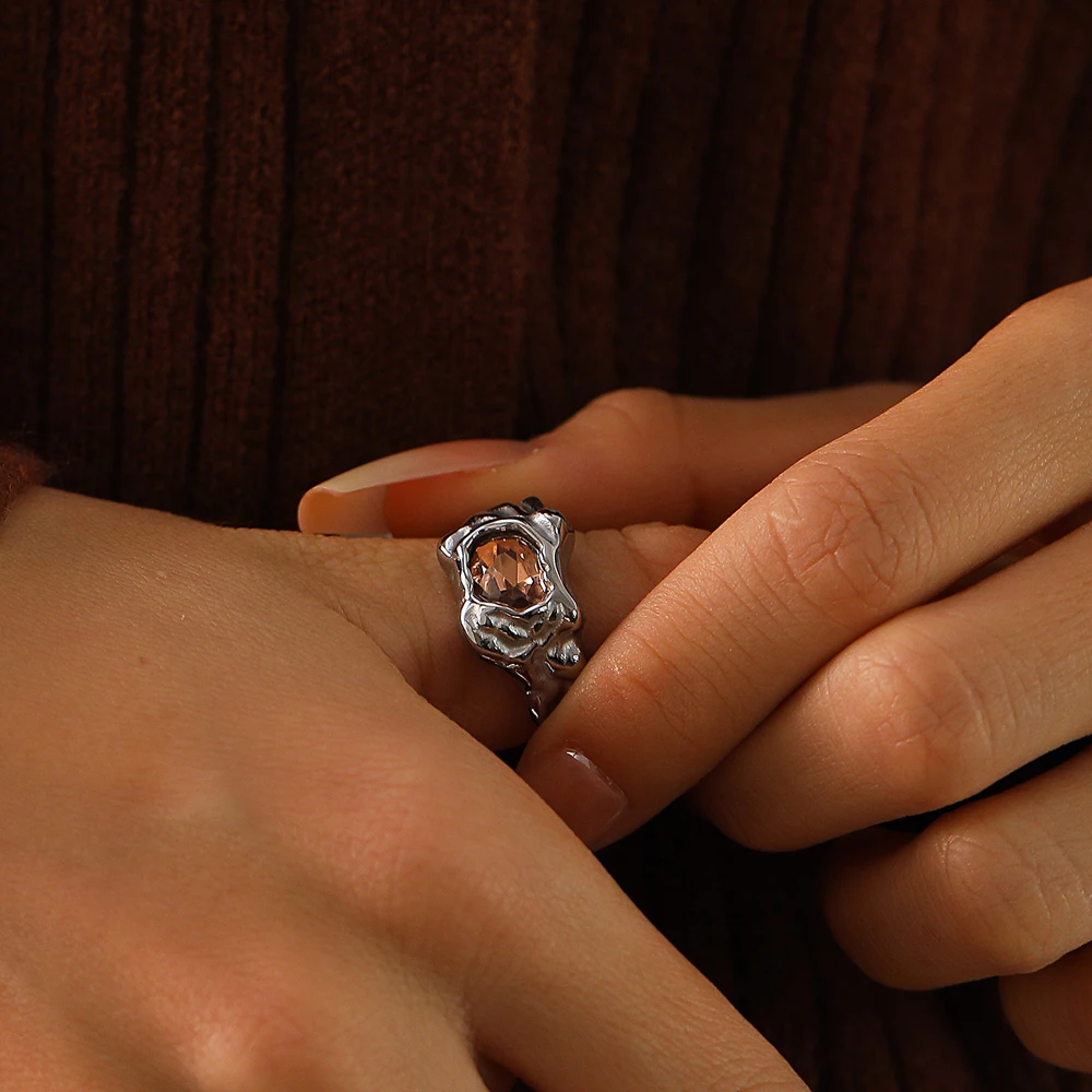 Lava-Textur-Ring für Frauen Edelstahl Zerknitterter Edelstein Hip-Hop Streetwear Schmuck Geschenk für Frauen – Detail 5