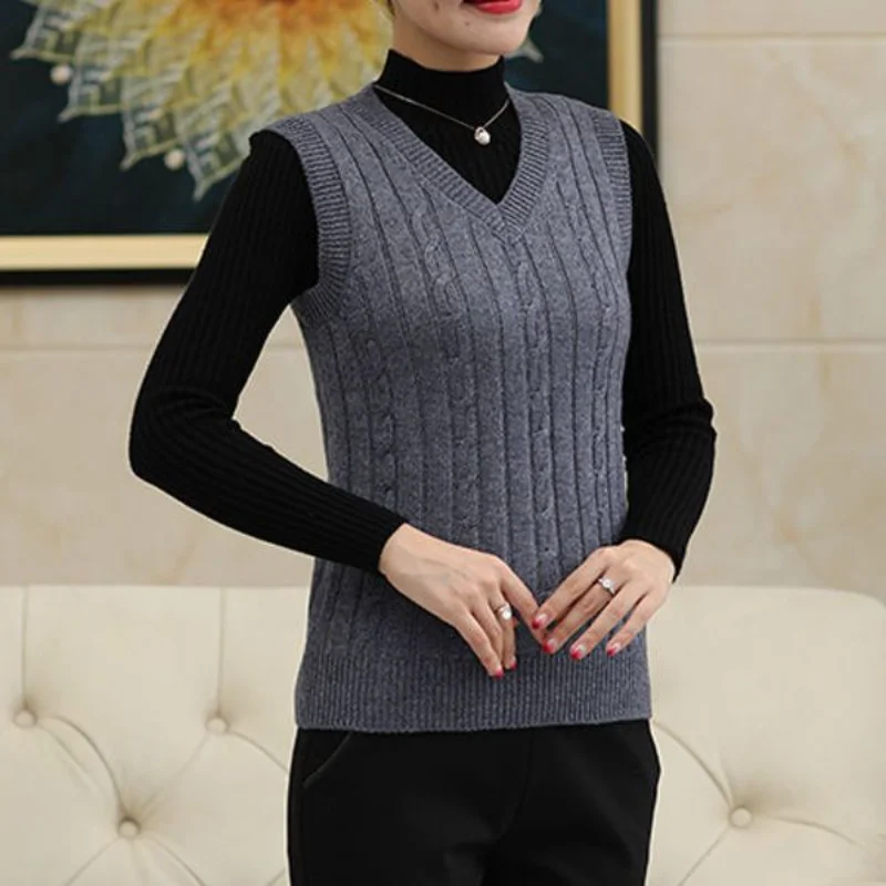 

Осенне-зимний женский новый сращенный пуловер с v-образным вырезом, модный однотонный универсальный повседневный вязаный жилет, свободный свитер