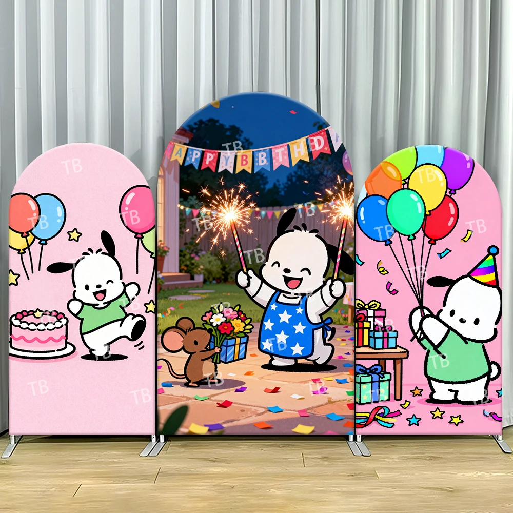 

Pochacco Birthday Theme Arch Backdrop Cover Party Decoration Photo Booth Festive Background Supplies for Children Celebration