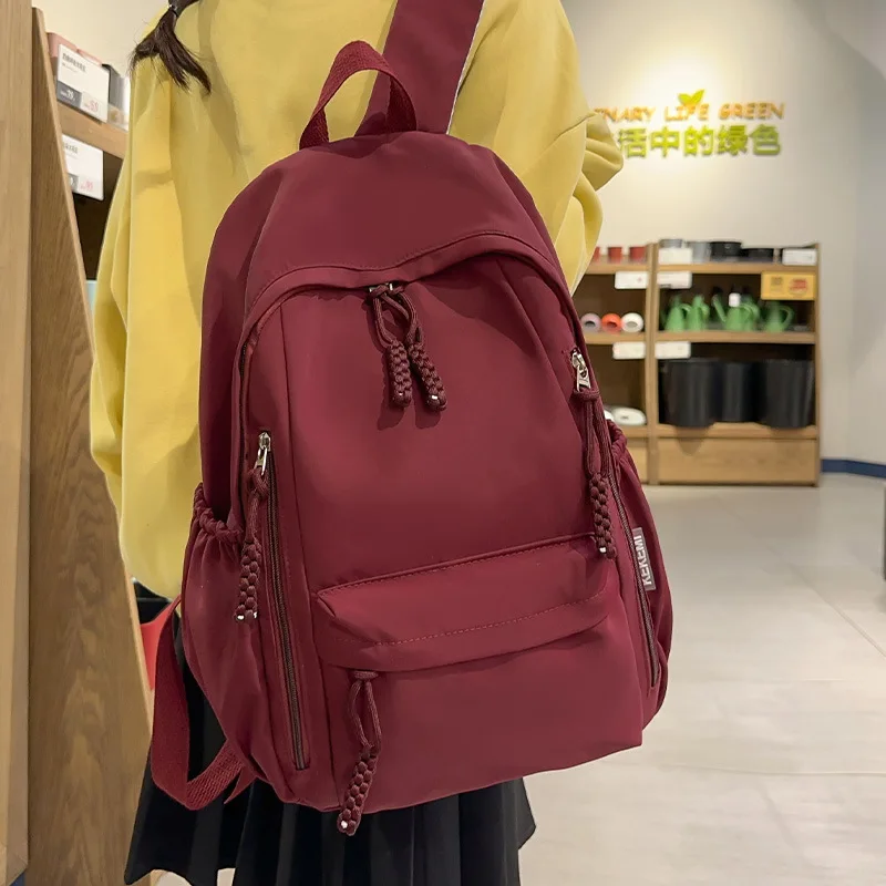 Women's 2024 New Fashion Mochila College Student Travel Lightweight Backpack Solid Color Large Capacity Travel Bag