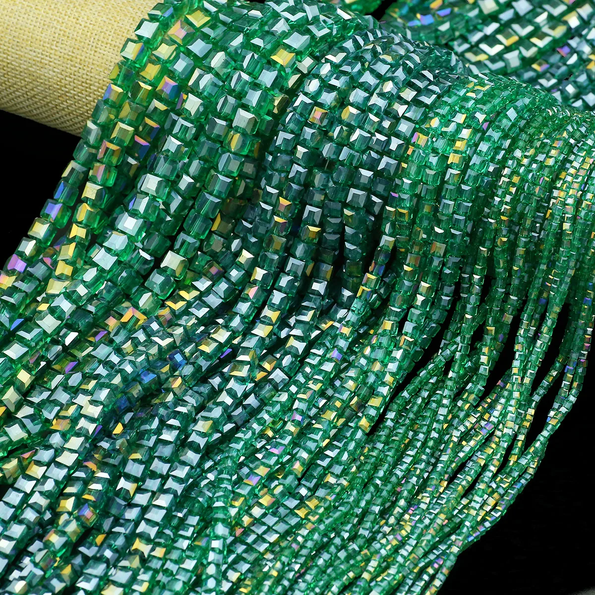 30-200pcs 2/3/4/6/7mm Square Peacock Green Austrian Crystal Glass Loose Spacer Beads For Jewelry Making Bracelet DIY Accessories