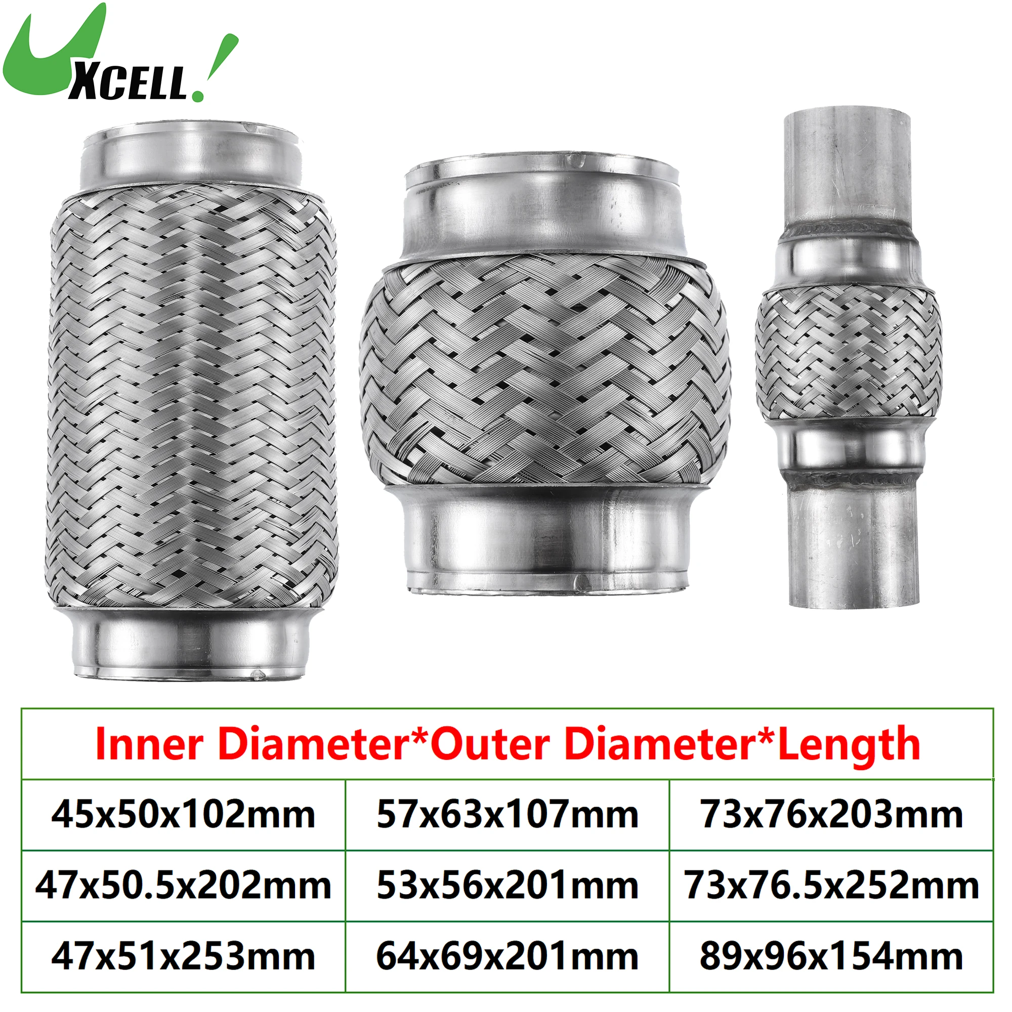 UXCELL 45/47/53/57/73/89mm Car Double Braid Exhaust Flex Pipe 304 Stainless Steel Muffler Pipe Connector Welded Universal