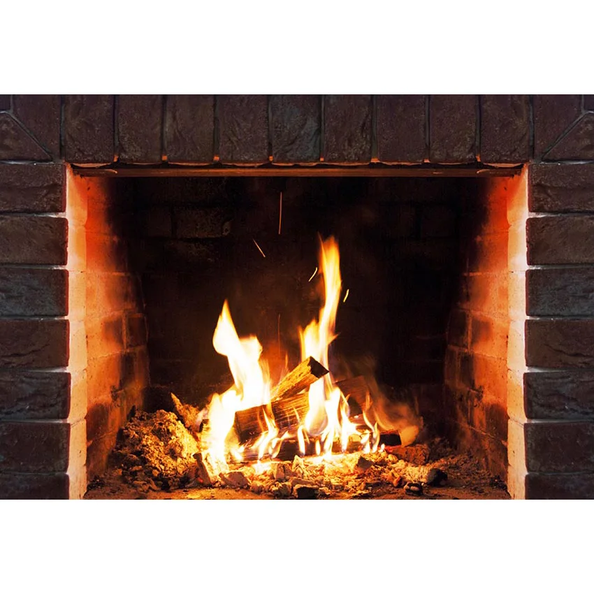 Avezano Christmas Fireplace Firewood Burning Brick Wallpaper Decoration Backdrop Photo Background Custom Photography Studio