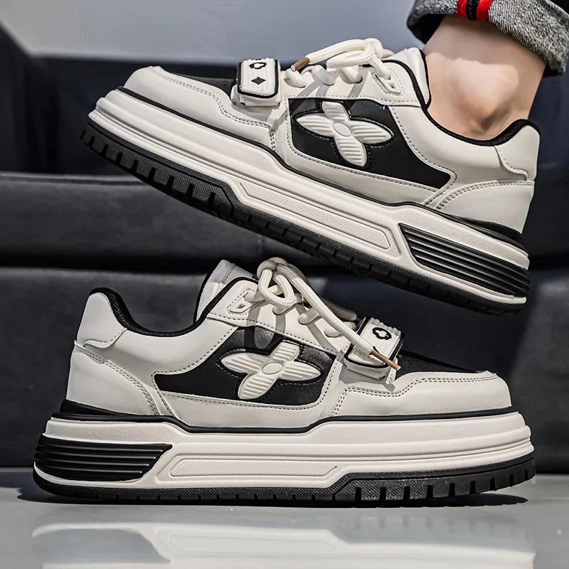 

Осень 2023, новые модные, универсальные спортивные туфли без шнуровки с низким берцем и толстым низом, с нескользящей кожаной верхней частью и шнурками