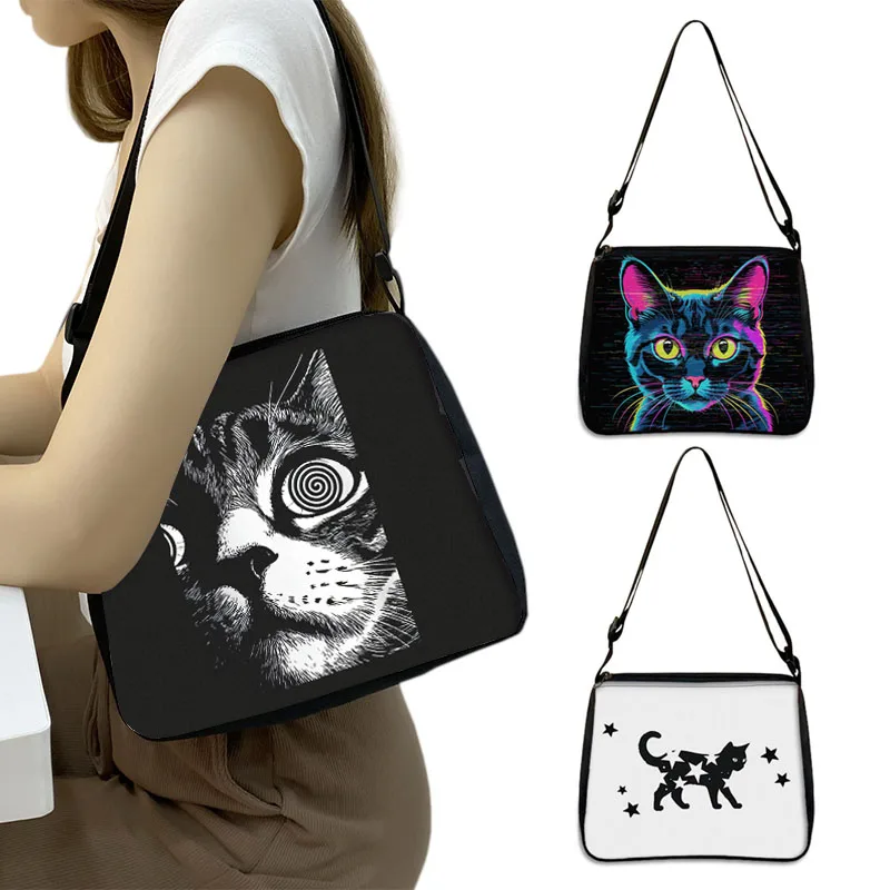 Psychedelic Weirdcore Cat Shoulder Bags Vaporwave Aesthetic Cats Unisex Handbag Trippy Harajuku Punk Crossbody Bag Phone Holder