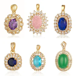 Green Oval Imitation Jade Zircon Pendant Wholesale Luxury Round Heart Ice Cut Charms CZ DIY Jewelry Necklace Pendants