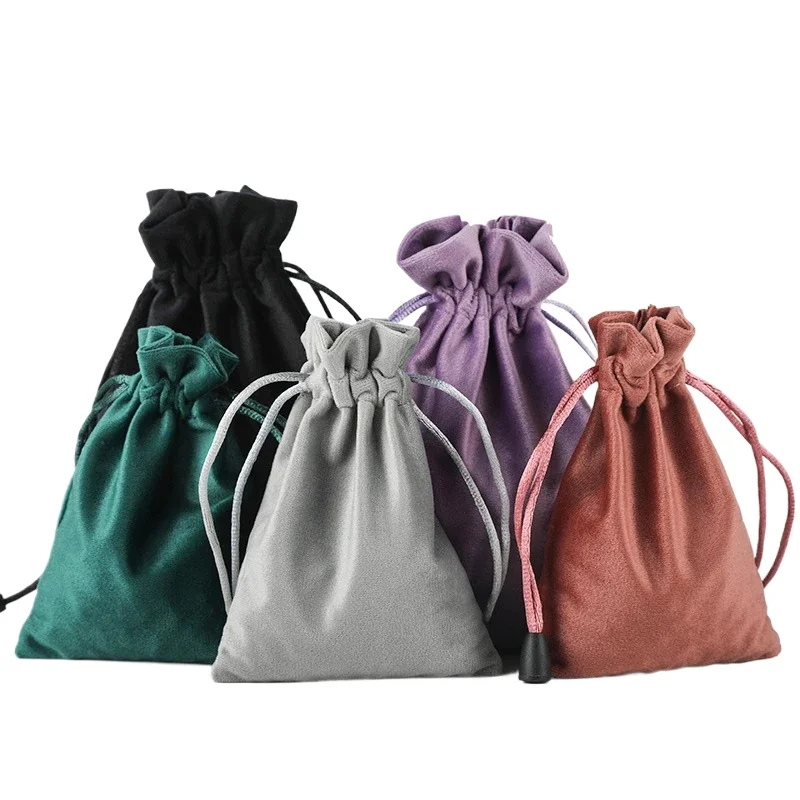 Gift Bags Velvet Flannel Drawstring Pouch Jewelry Packaging Bag Party Wedding Gift Packing Solid Makeup Cosmetic Storage Bag