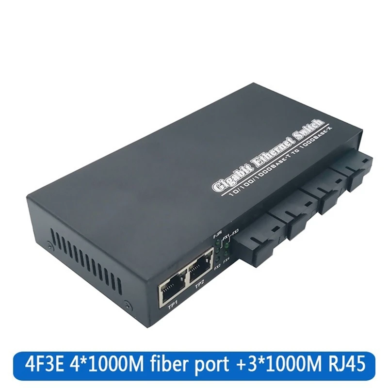 1000M Optic Media Converter 4 SC to 3 RJ45 Gigabit Fiber Optical Transceiver 2A&2B Ports 1310nm/1550nm Switch EU Plug-A75P