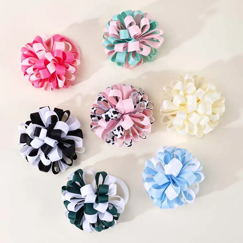 ncmama 2Pcs Girl Elastic Hair Band Ribbon Flower Hair Ties for Baby Girls Hairrope Festival Party Headwear Hair Accessories Gift