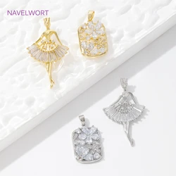 18K Gold Plated Brass Ballet Girl/Rectangular Flowers Charms Pendants For Necklace Jewelry Making DIY Accessories Wholesale