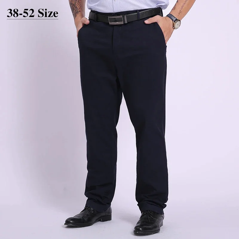 Size Plus 44 46 48 50 52 Men's Classic Black Business Casual Pants Loose Straight Elastic Cotton Spring Autumn Brand Trousers