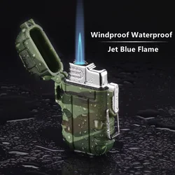 Portable Waterproof Lighter Double Flame Jet Cigar Lighter With Lanyard Outdoor Survival Wading Tool For Men Smoking Accessories